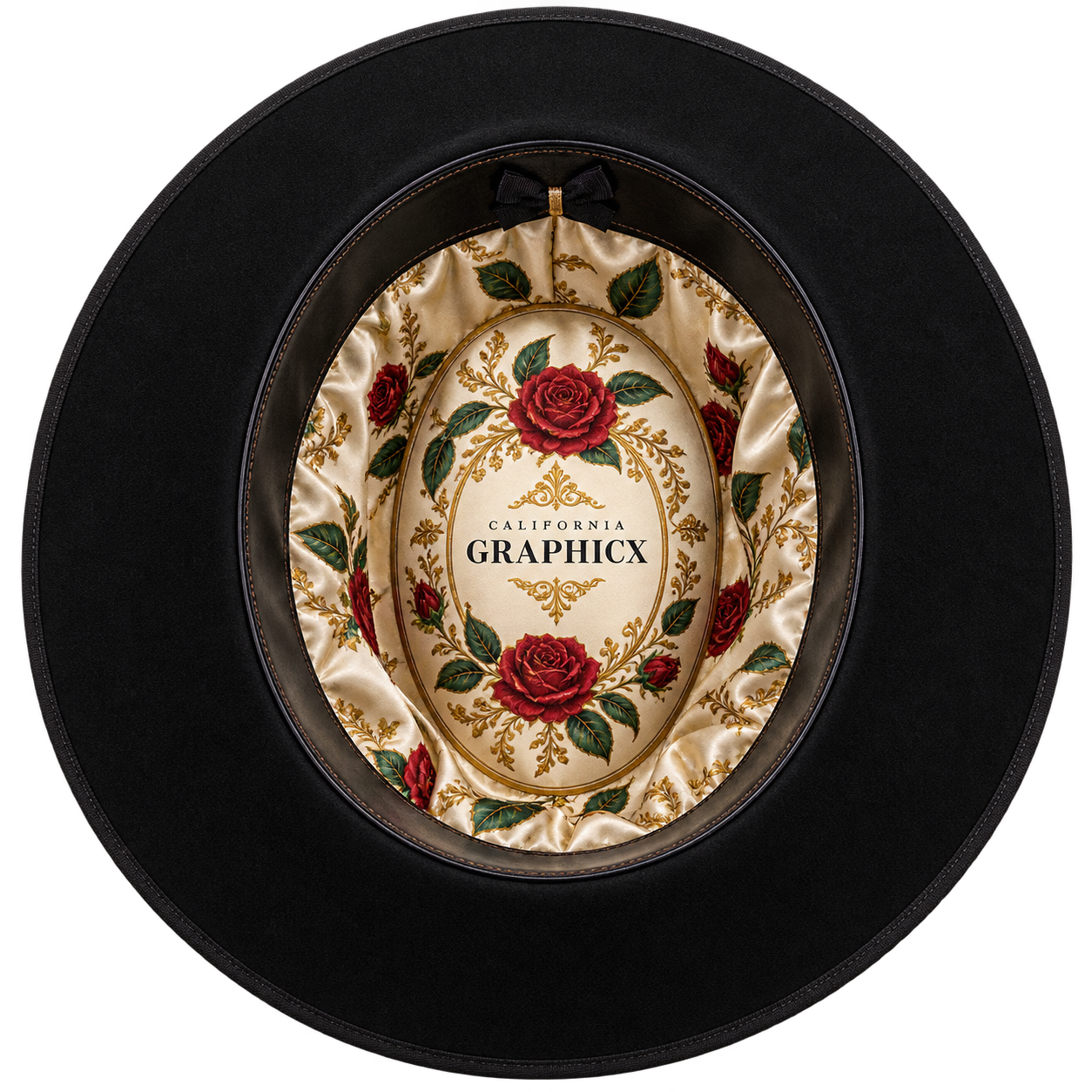 California Graphicx custom satin hat liner with botanical bloom artwork
