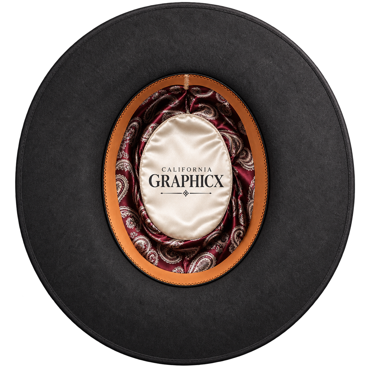 Burgundy paisley liner with a personalized ivory crown panel