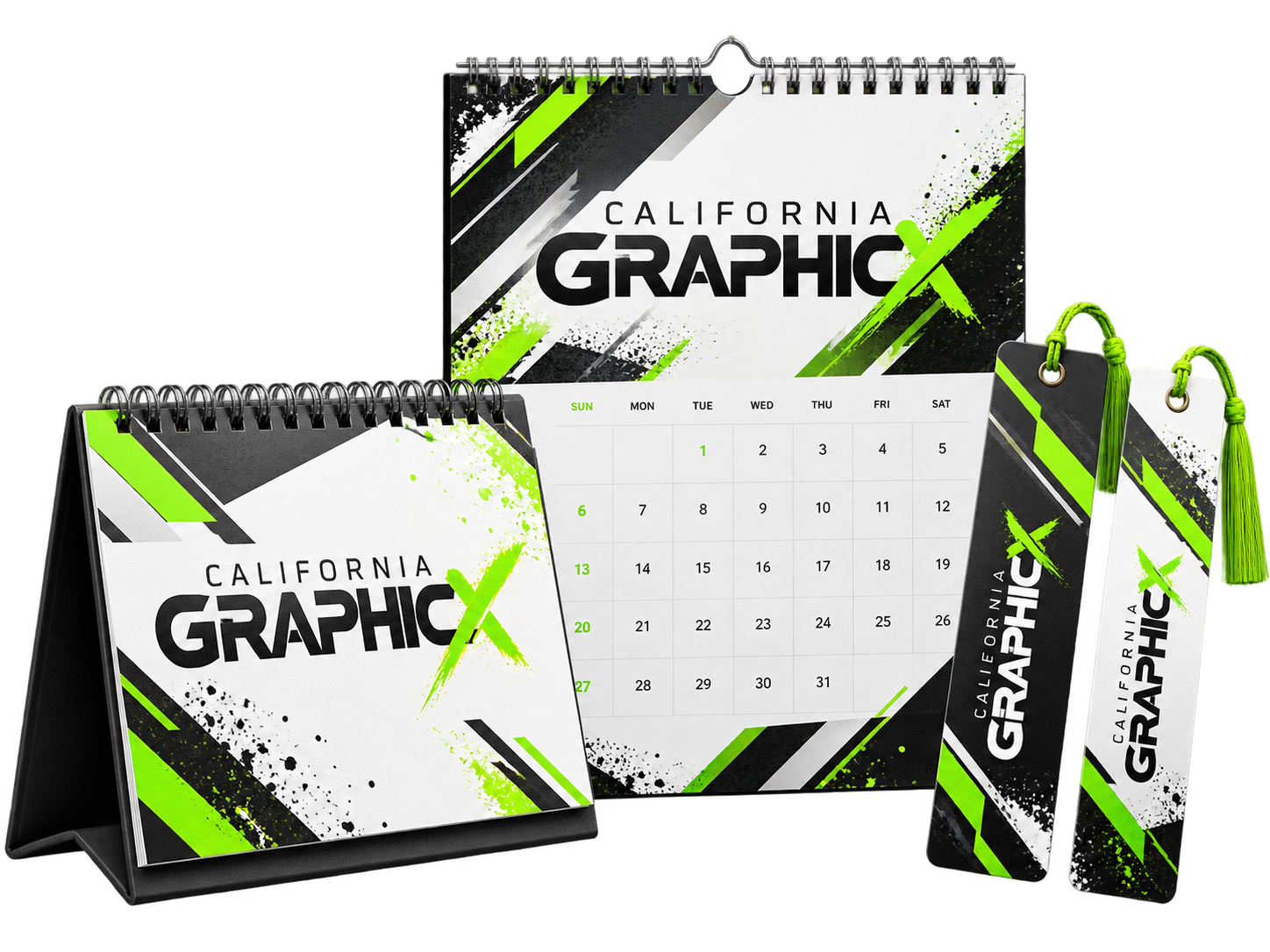 California Graphicx calendars and bookmarks concept mockup
